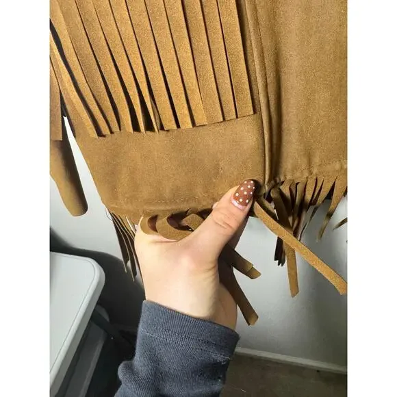 Vintage Brown Suede Fringe Jacket Boho Western 80s 70s Festival - Picture 8 of 14